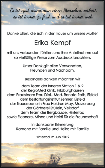 Traueranzeige von Erika Kempf von Südthüringer Presse