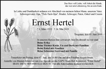 Traueranzeige von Ernst Hertel von Frankenpost