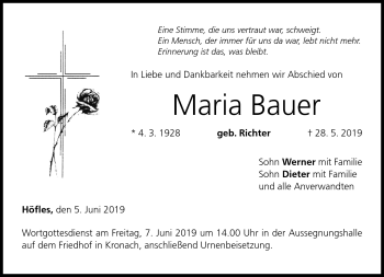 Traueranzeige von Maria Bauer von Neue Presse Coburg