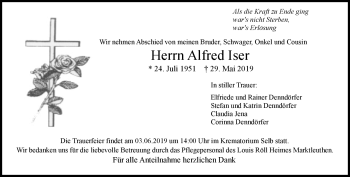 Traueranzeige von Alfred Iser von Frankenpost