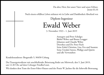 Traueranzeige von Ewald Weber von Neue Presse Coburg