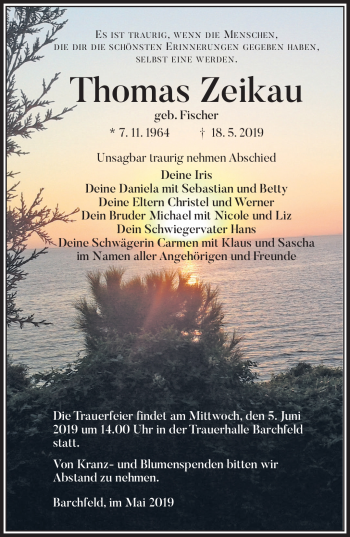 Traueranzeige von Thomas Zeikau von Südthüringer Presse
