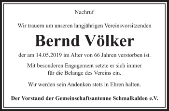 Traueranzeige von Bernd Völker von Südthüringer Presse