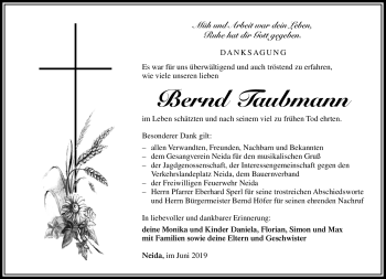Traueranzeige von Bernd Taubmann von Neue Presse Coburg
