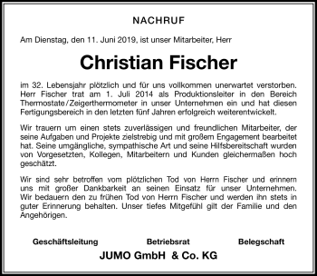 Traueranzeige von Christian Fischer von Südthüringer Presse
