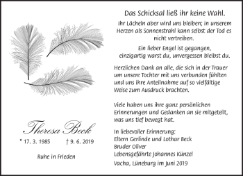 Traueranzeige von Theresa Beck von Südthüringer Presse