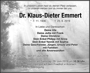 Traueranzeige von Klaus-Dieter Emmert von Neue Presse Coburg