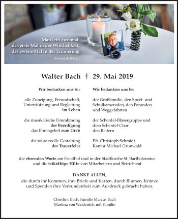 Traueranzeige von Walter Bach von Frankenpost