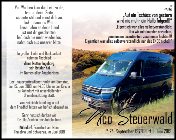Traueranzeige von Nico Steuerwald von Südthüringer Presse