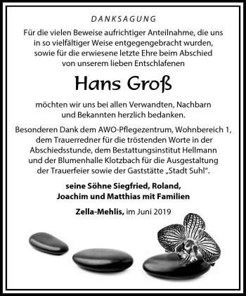 Traueranzeige von Hans Groß von Südthüringer Presse