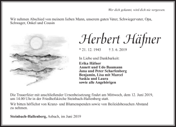 Traueranzeige von Herbert Häfner von Südthüringer Presse