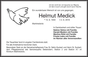 Traueranzeige von Helmut Medick von Frankenpost