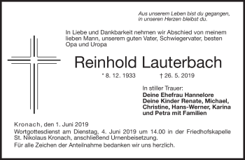 Traueranzeige von Reinhold Lauterbach von Neue Presse Coburg