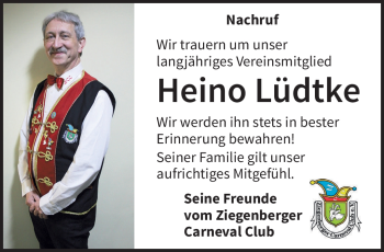 Traueranzeige von Heino Lüdtke von Südthüringer Presse