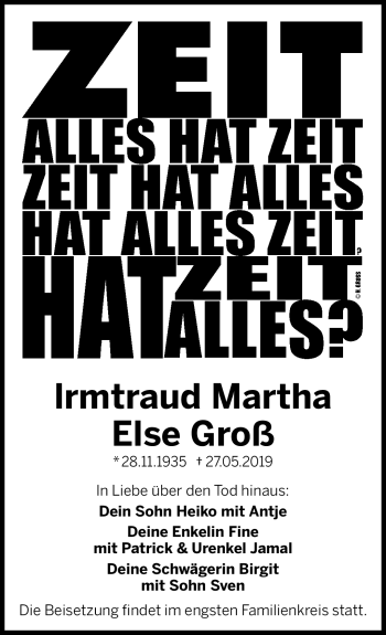Traueranzeige von Irmtraud Groß von Südthüringer Presse