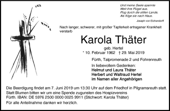 Traueranzeige von Karola Thäter von Frankenpost