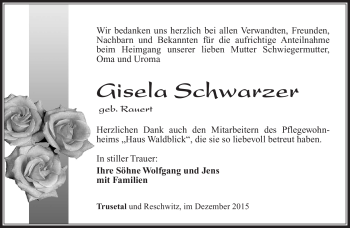 Traueranzeige von Gisela Schwarzer von Südthüringer Presse
