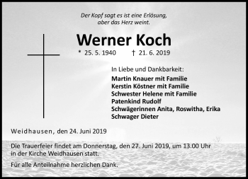 Traueranzeige von Werner Koch von Neue Presse Coburg