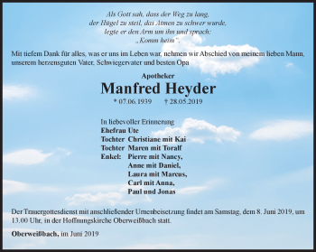 Traueranzeige von Manfred heyder von Südthüringer Presse