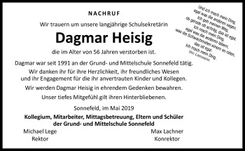 Traueranzeige von Dagmar Heisig von Neue Presse Coburg