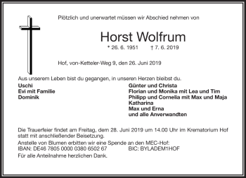 Traueranzeige von Horst Wolfrum von Frankenpost
