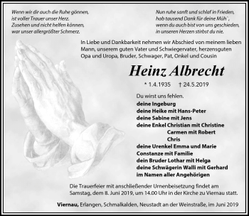Traueranzeige von Heinz Albert von Südthüringer Presse