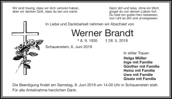 Traueranzeige von Werner Brandt von Frankenpost