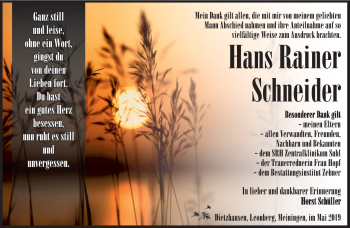 Traueranzeige von Hans Schneider von Südthüringer Presse
