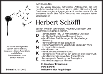 Traueranzeige von Herbert Schöffl von Südthüringer Presse