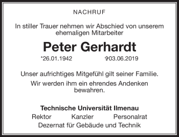Traueranzeige von Peter Gerhardt von Südthüringer Presse