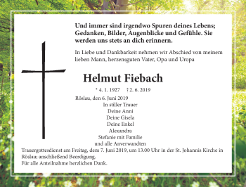 Traueranzeige von Helmut Fiebach von Frankenpost
