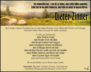Traueranzeige von Dieter Zinner von Südthüringer Presse