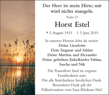 Traueranzeige von Horst Estel von Frankenpost