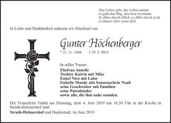 Traueranzeige von Gunter Höchnberger von Südthüringer Presse