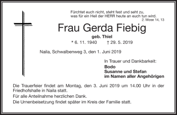Traueranzeige von Gerda Fiebig von Frankenpost
