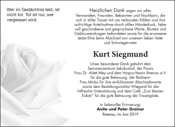 Traueranzeige von Kurt Siegmund von Südthüringer Presse