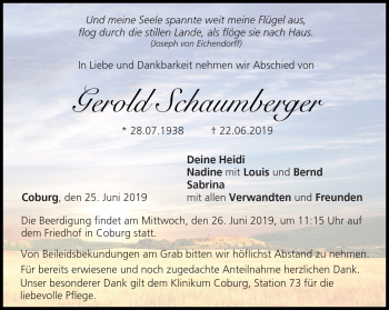 Traueranzeige von Gerold Schaumberger von Neue Presse Coburg