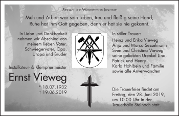 Traueranzeige von Ernst Vieweg von Südthüringer Presse