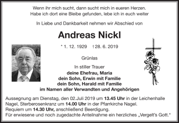 Traueranzeige von Andreas Nickl von Frankenpost