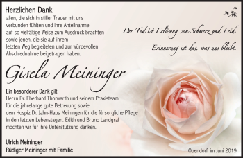Traueranzeige von Gisela Meininger von Südthüringer Presse