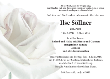 Traueranzeige von Ilse Söllner von Frankenpost
