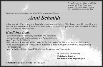 Traueranzeige von Anni Schmidt von Südthüringer Presse