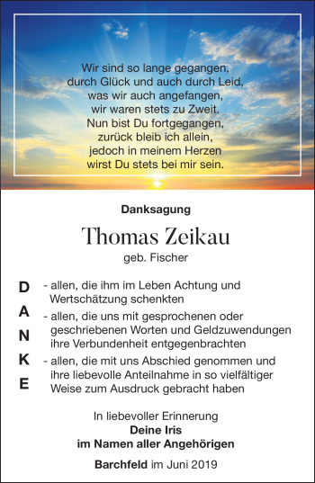 Traueranzeige von Thomas Zeikau von Südthüringer Presse