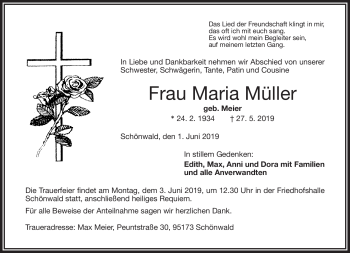 Traueranzeige von Maria Müller von Frankenpost