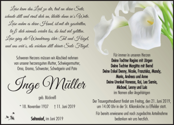 Traueranzeige von Inge Müller von Südthüringer Presse