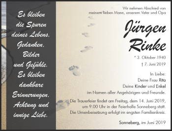 Traueranzeige von Jürgen Rinke von Südthüringer Presse