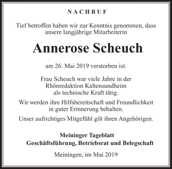 Traueranzeige von Annerose Scheuch von Südthüringer Presse