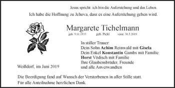Traueranzeige von Margarete Tichelmann von Frankenpost