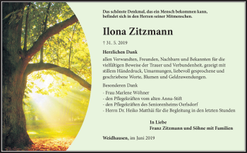 Traueranzeige von Ilona Zitzmann von Südthüringer Presse