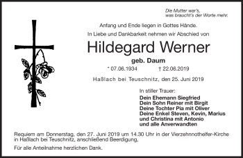 Traueranzeige von Hildegard Werner von Neue Presse Coburg